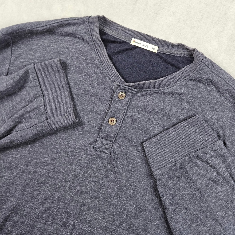 Marine Layer Henley Shirt Mens M/L Navy Blue Long Sleeve Rayon Blend Casual